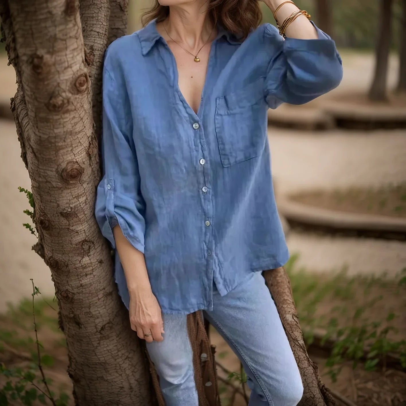 [COMPRE 1 E LEVE 2] Camisa Amélia™ em Viscolinho com Botões Madre Pérola / Leveza e Sofisticação para a Mulher Elegante!