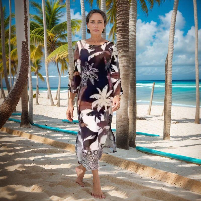 Vestido Maragogi™ em Popelina com Estampa Tropical e Barra Assimétrica / A Elegância Natural do Brasil em Cada Movimento!