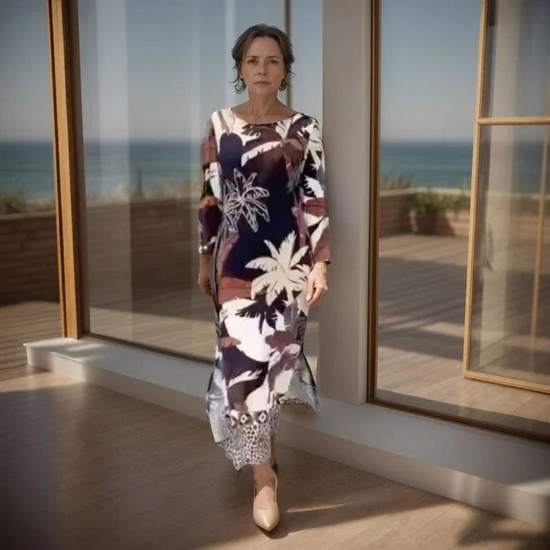 Vestido Maragogi™ em Popelina com Estampa Tropical e Barra Assimétrica / A Elegância Natural do Brasil em Cada Movimento!