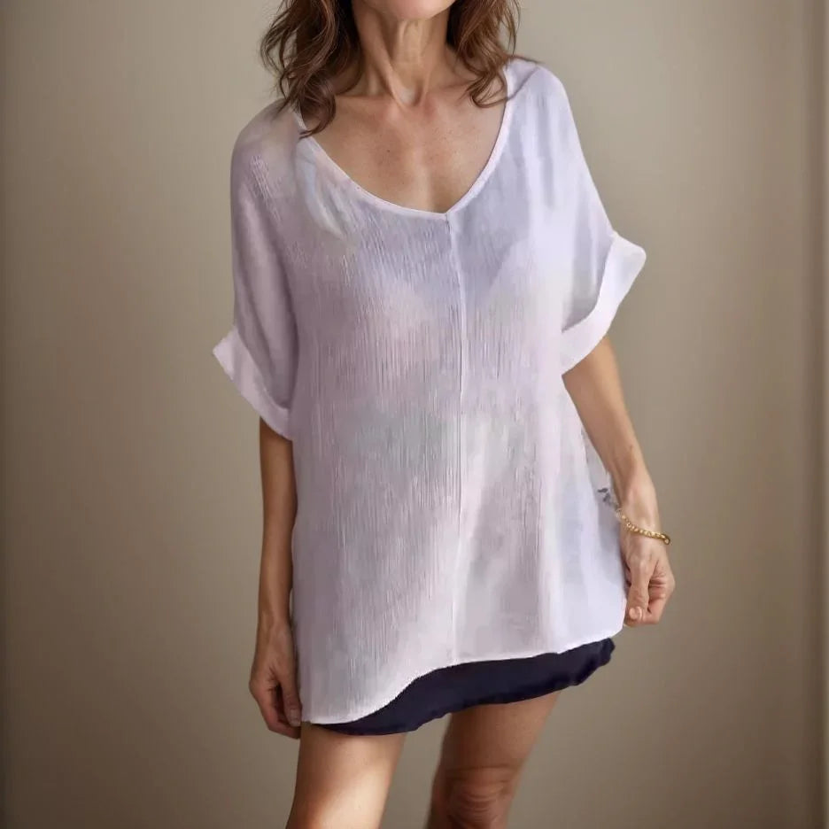 [COMPRE 1 E LEVE 2] Blusinha Bella™ em Viscose Texturizada com Manga Detalhada / Conforto e Charme para Qualquer Momento!