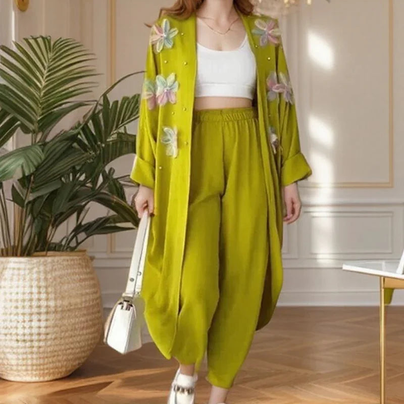 Conjunto Botanika™ com Kimono Bordado e Calça Fluida / Arte, Leveza e Estilo para Quem Vive em Harmonia com o Belo