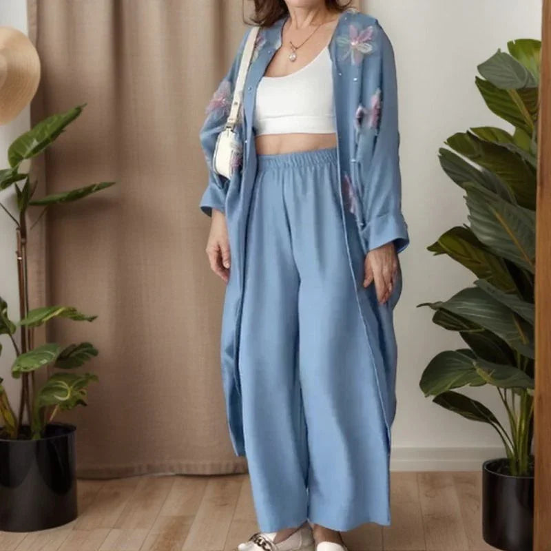Conjunto Botanika™ com Kimono Bordado e Calça Fluida / Arte, Leveza e Estilo para Quem Vive em Harmonia com o Belo