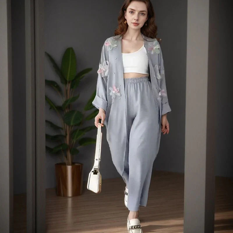 Conjunto Botanika™ com Kimono Bordado e Calça Fluida / Arte, Leveza e Estilo para Quem Vive em Harmonia com o Belo