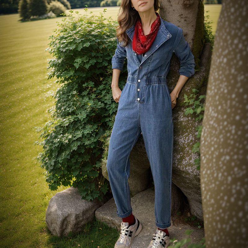 Macacão Malibu™ em Jeans com Cintura Elástica e Botões Metálicos / Estilo Casual com Atitude e Conforto Para Todas as Estações!