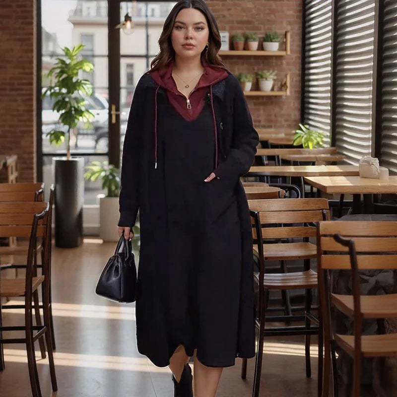 Vestido Celinne™ Estilo Moletom com Capuz e Bolsos Frontais  / Conforto Refinado para Mulheres de Estilo e Personalidade!