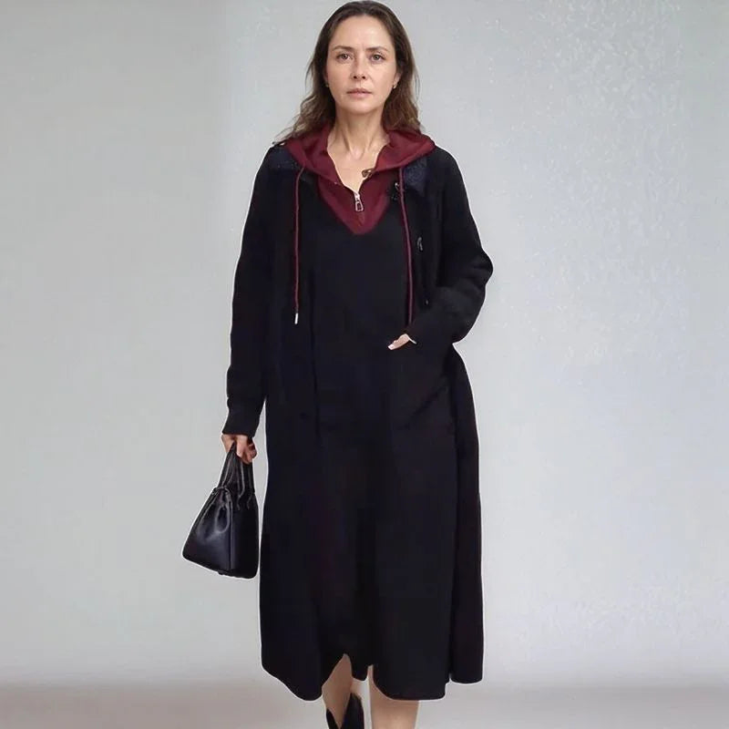 Vestido Celinne™ Estilo Moletom com Capuz e Bolsos Frontais  / Conforto Refinado para Mulheres de Estilo e Personalidade!