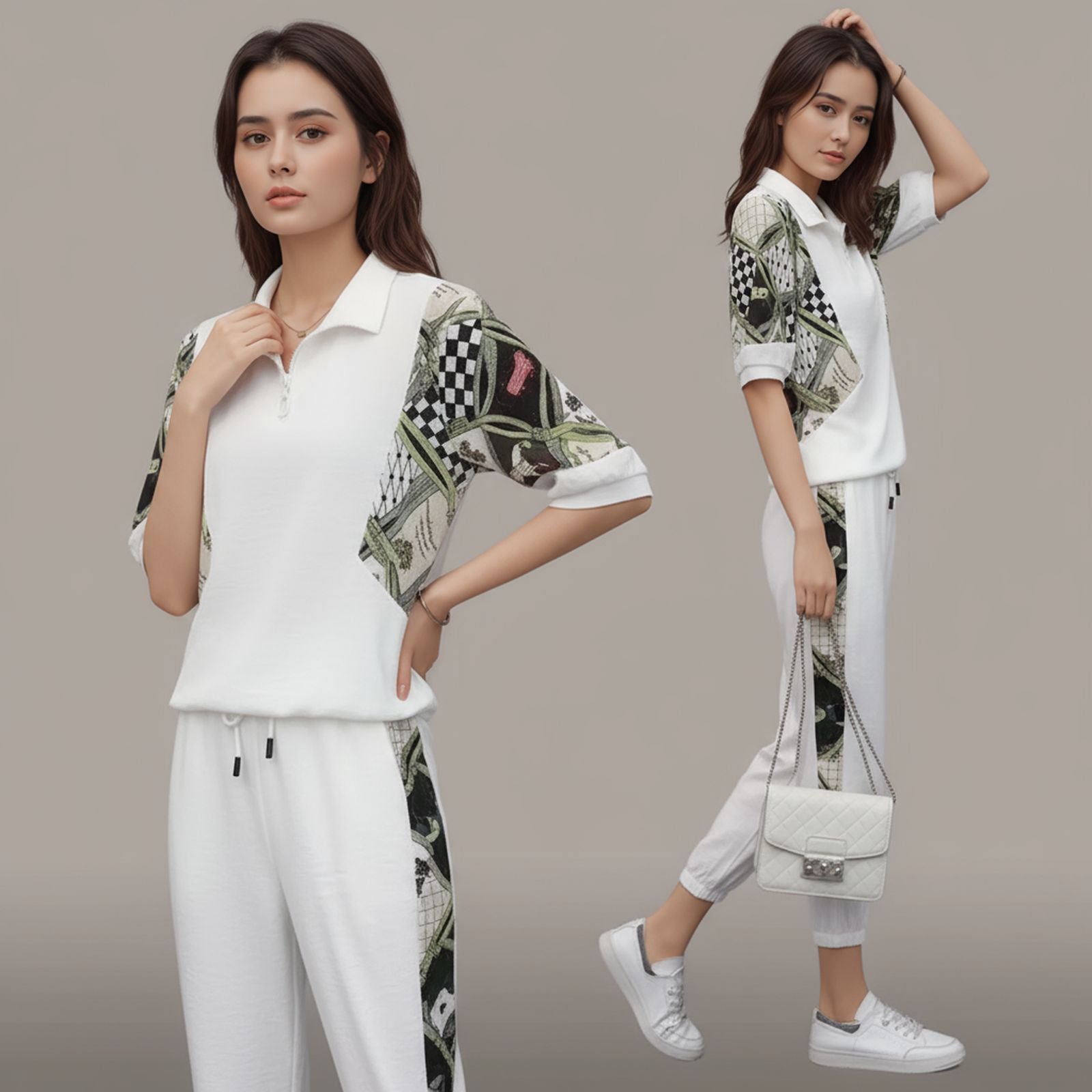 Conjunto Mosaique™ com Gola Zíper e Estampa Contrastante / Arte, Movimento e Conforto em Cada Traço