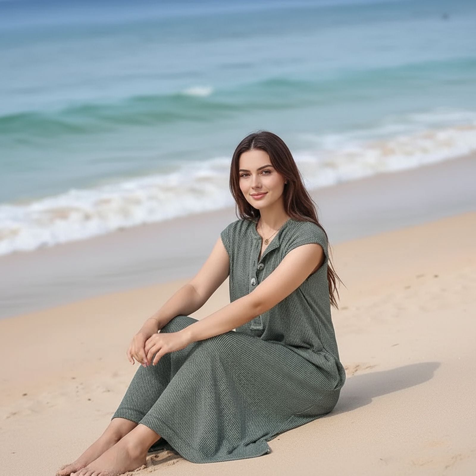 Vestido Lucelli™ Em Tecido Modal Plissado com Acabamento Artesanal / Nova Tendência Verão 2025/2026