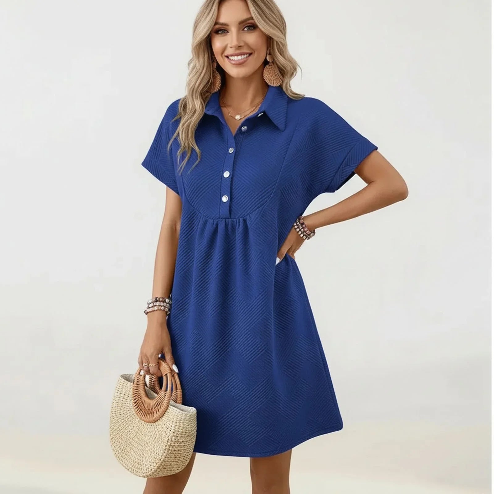 Vestido Nathaly™ Em Malha Texturizada Premium / Textura Geométrica Clássica e Feminilidade com Postura!