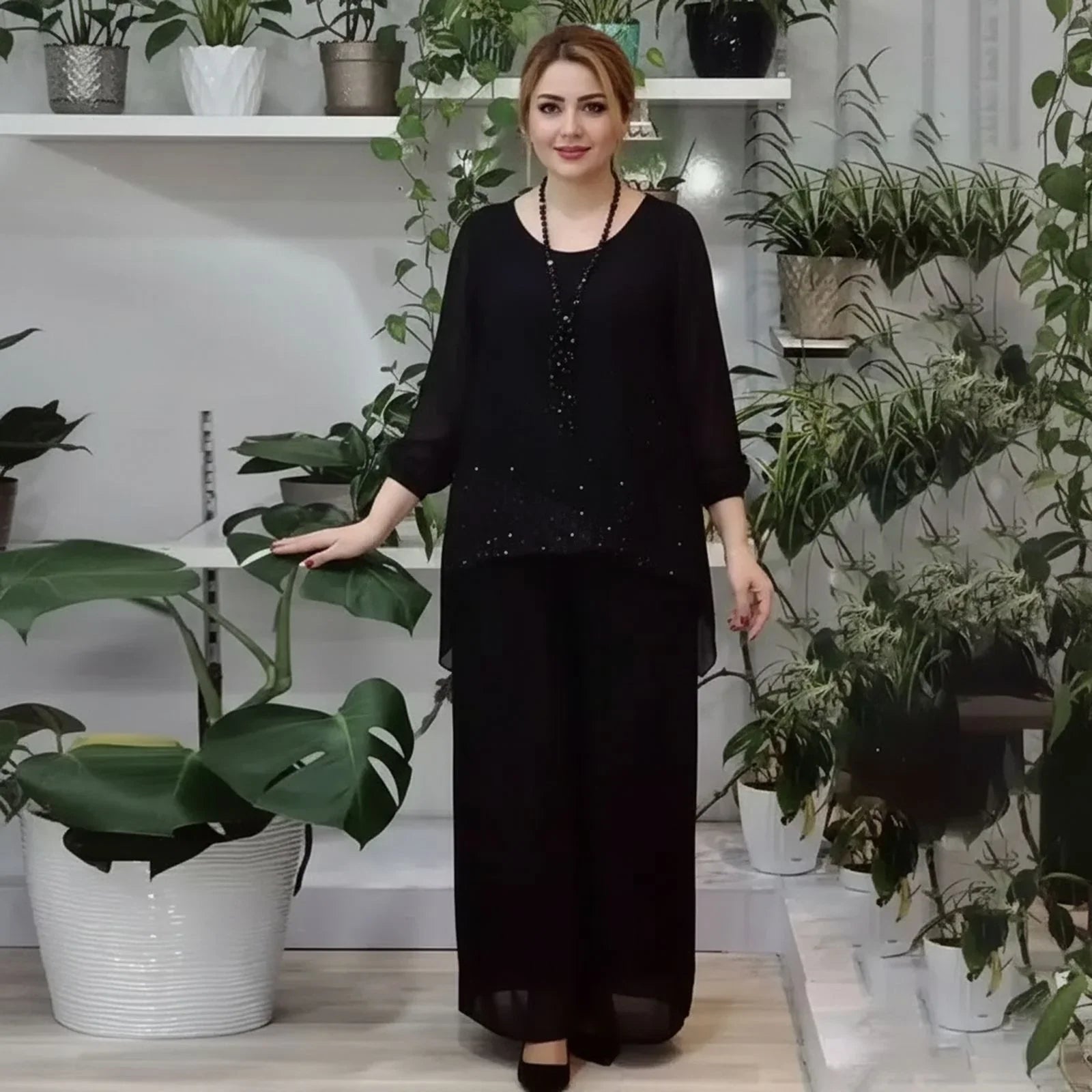 Conjunto Celeste™ Acetinado Premium com Sobreposição Fluida / Elegância Atemporal em Cada Movimento!