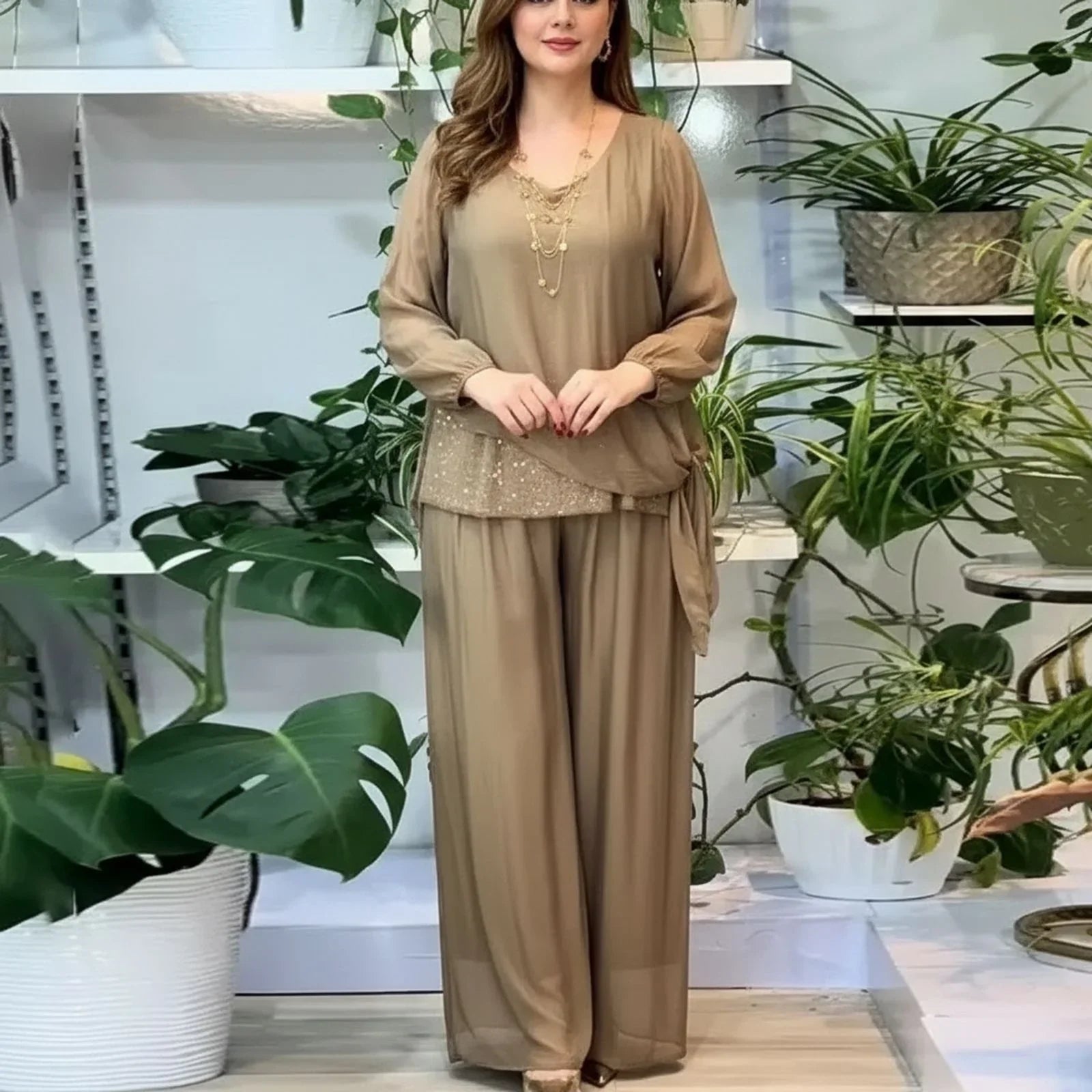 Conjunto Celeste™ Acetinado Premium com Sobreposição Fluida / Elegância Atemporal em Cada Movimento!