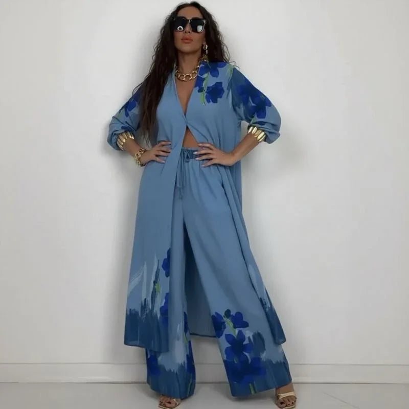 Conjunto Miranda™ em Viscose Acetinada com Camisa Kimono Fluida / Sofisticação Leve para Mulheres de Presença!