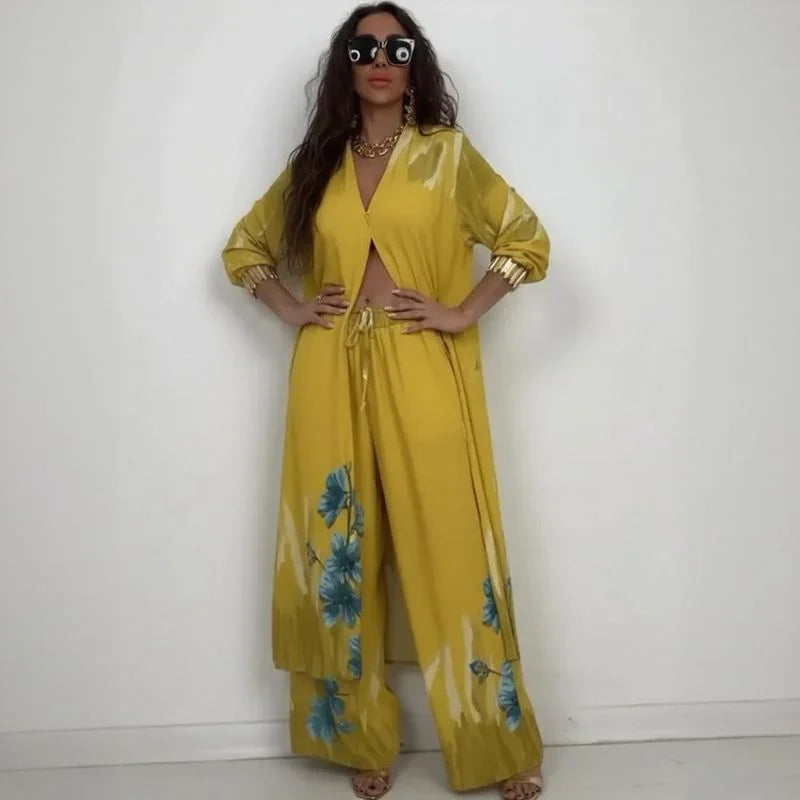 Conjunto Miranda™ em Viscose Acetinada com Camisa Kimono Fluida / Sofisticação Leve para Mulheres de Presença!