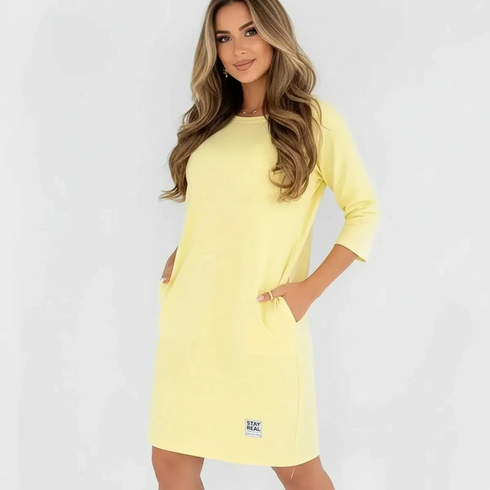 Vestido Daily™ em Malha Confort com Mangas 3/4 / O Básico Sofisticado que Valoriza o Corpo sem Marcar!