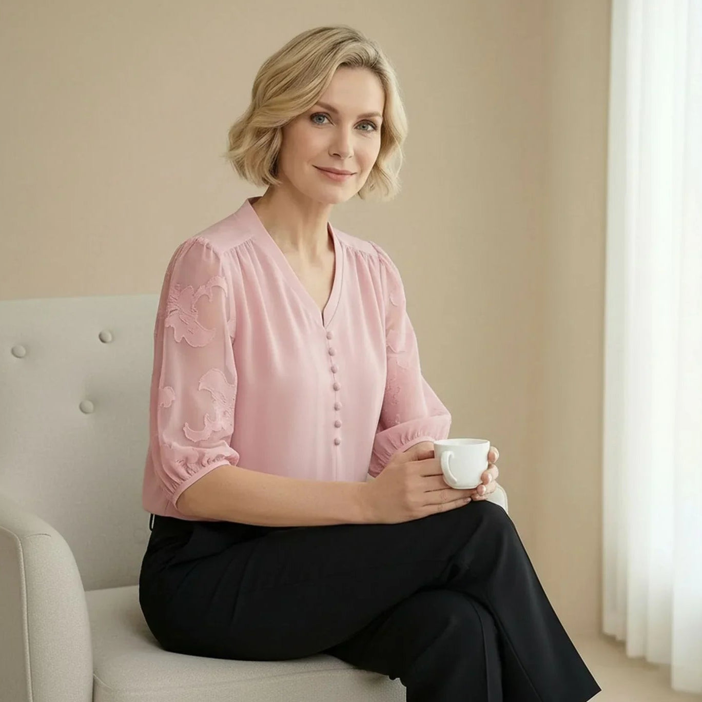 [COMPRE 2 E LEVE 3] Blusinha Bellezza™ em Popelina com Mangas Translúcidas