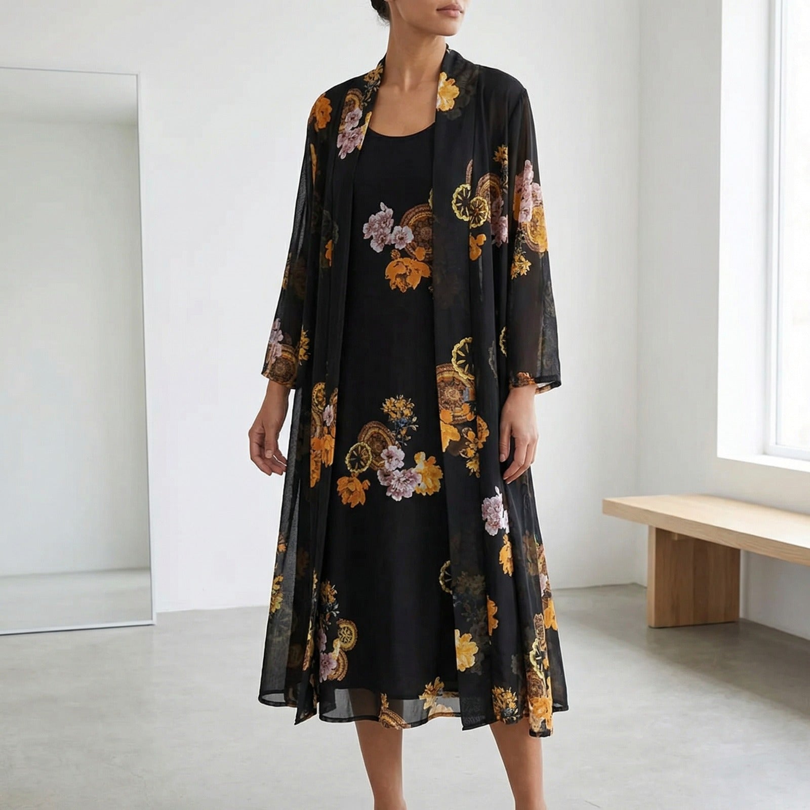 Conjunto Sunny Vestido + Cardigã / Conforto Atemporal com o Melhor do Design Floral!