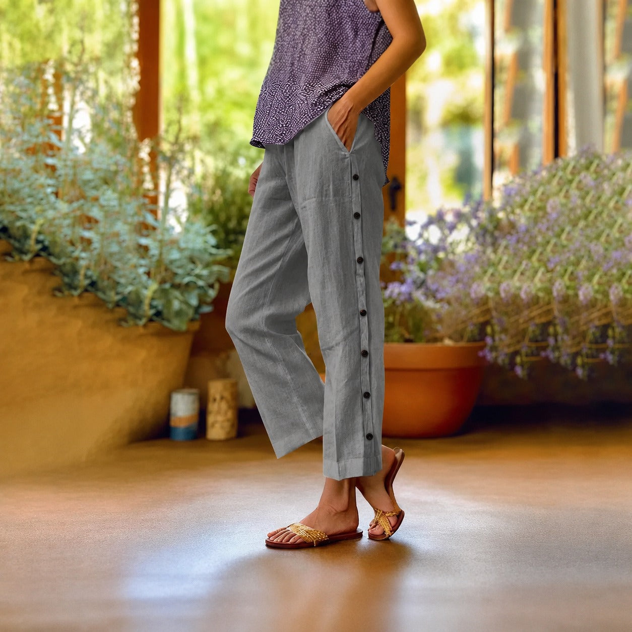 Calça Eloáh™ Pantacourt com Acabamentos Laterais Elegantes