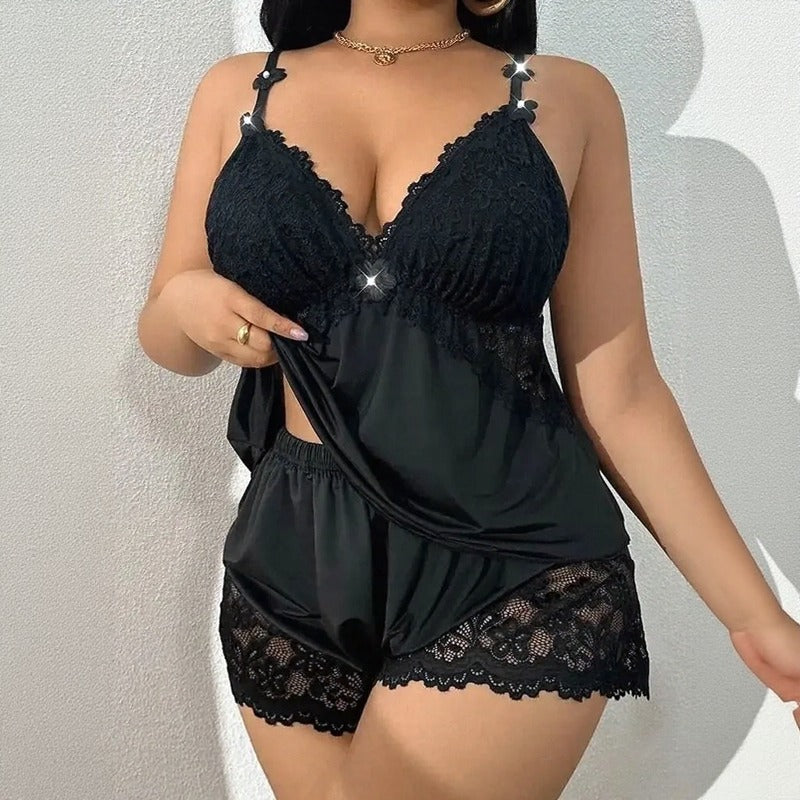 Conjunto Amora™ com Camisola Baby Doll e Shorts com Barra em Renda