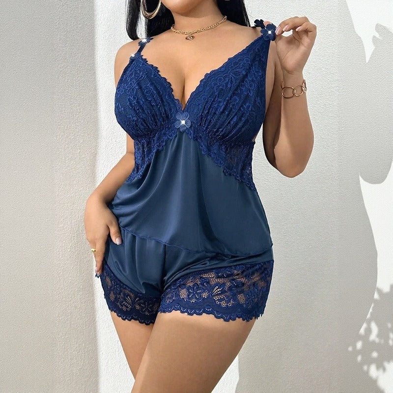 Conjunto Amora™ com Camisola Baby Doll e Shorts com Barra em Renda