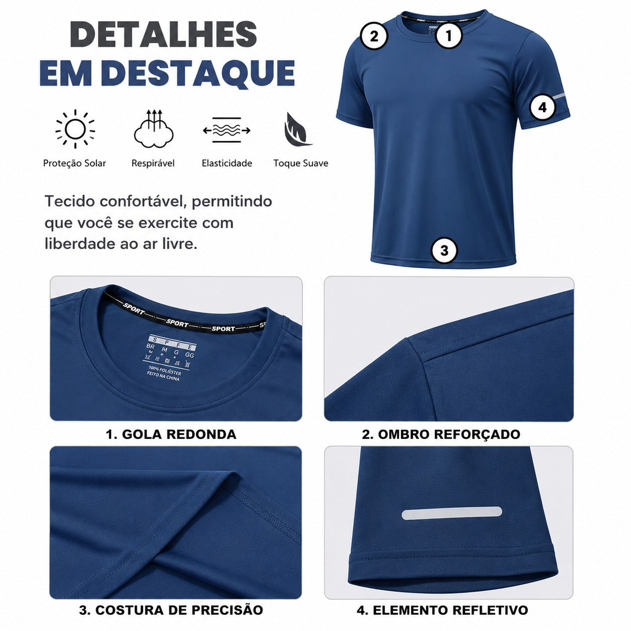 Camiseta Atlas™ com Proteção Solar UPF 50+ e Tecnologia DryFit / Frescor e Proteção em Qualquer Movimento