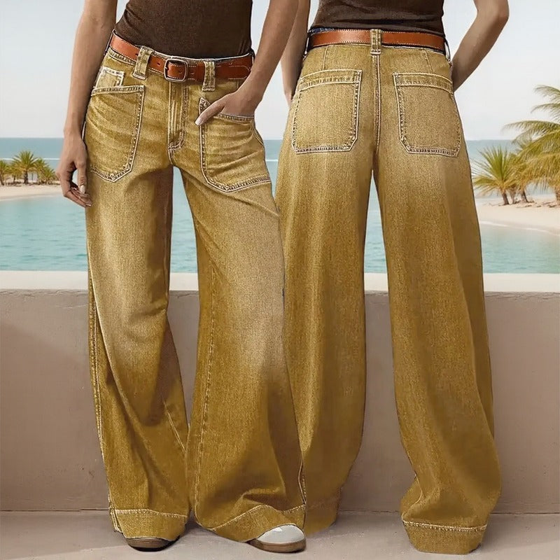 Calça Jeans Castela™ com Modelagem Ampla e Lavagem Estonada / Presença Casual Com Toque Retrô