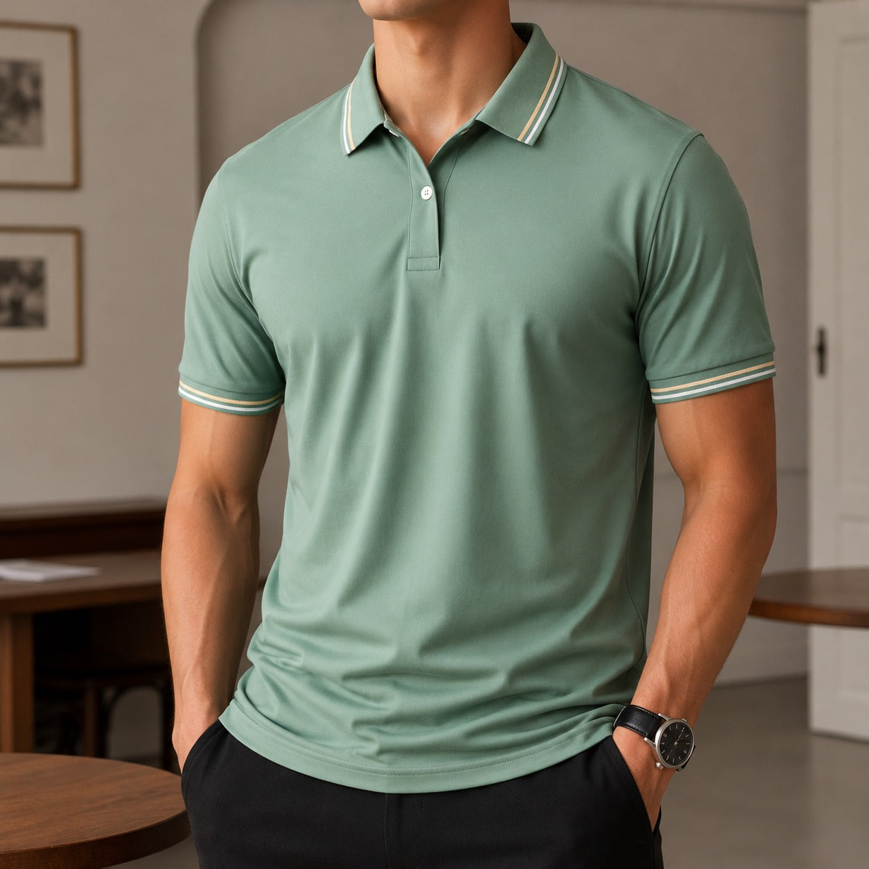 Camisa Polo Darian™ com Gola Contrastante, Manga Curta e Modelagem Clássica