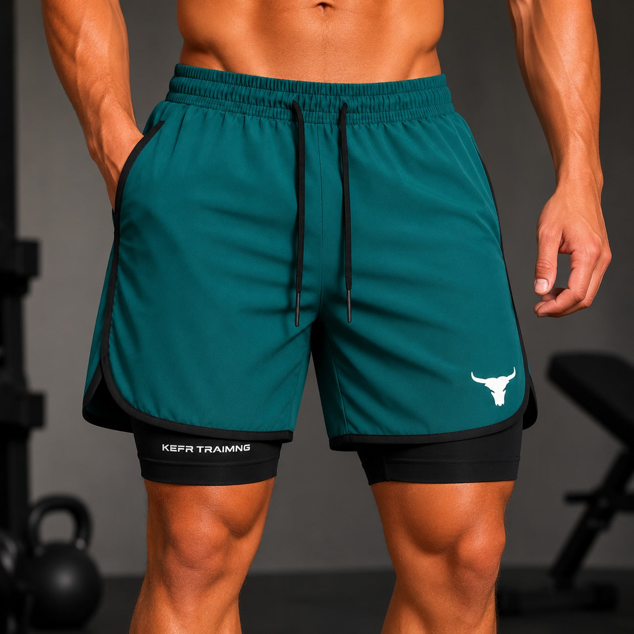Shorts Kael™ 2 em 1 com Bermuda de Compressão Interna e Cós Ajustável / Estrutura Funcional Para Treinos Intensos.