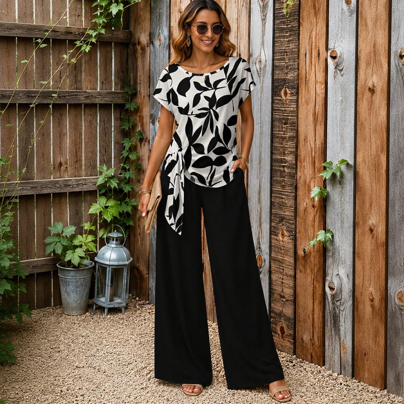 Conjunto Calandra™ com Blusa com Drapeado Lateral e Calça Pantalona Charmosa / Movimento Que Deixa O Visual Mais Elegante