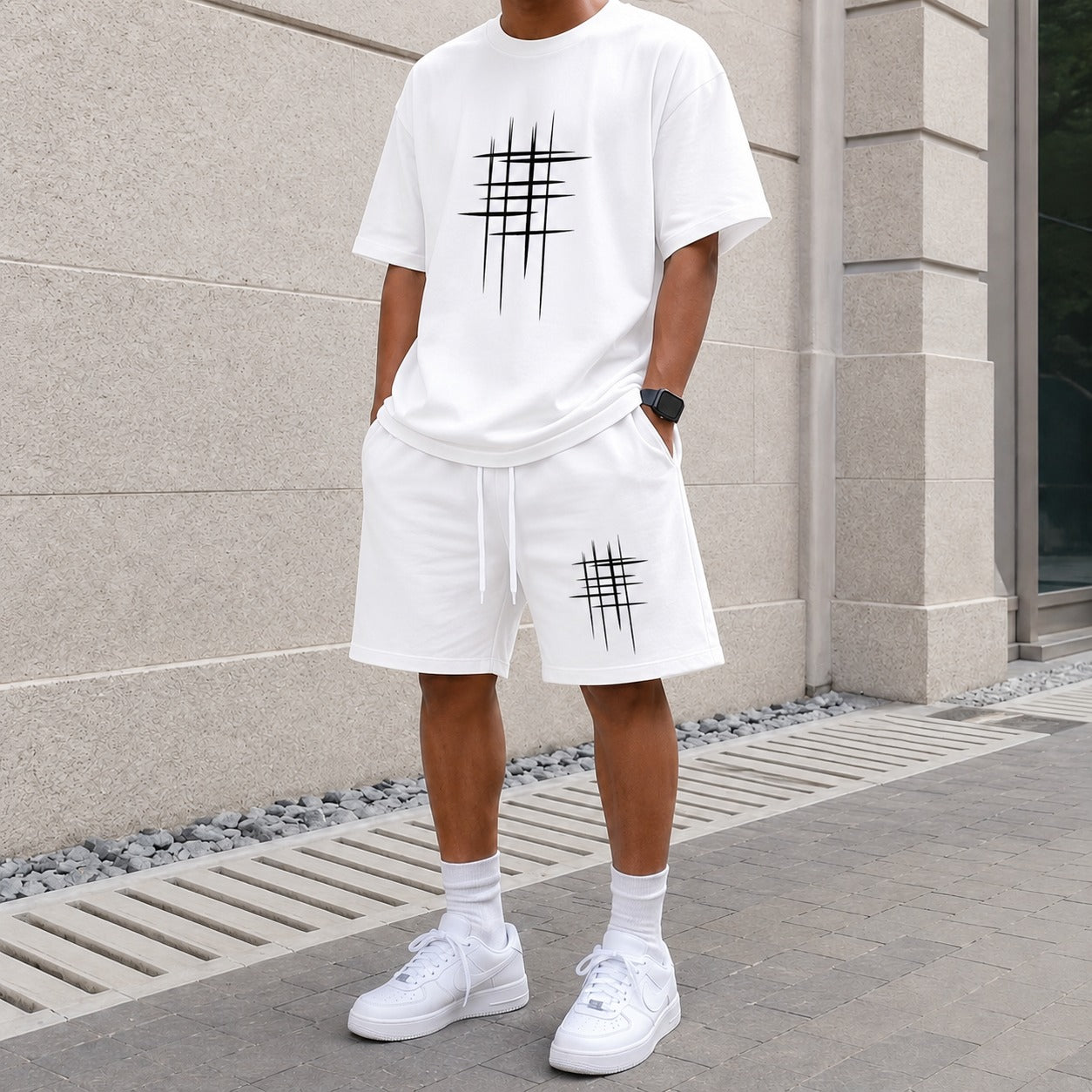 Conjunto Caelus™ com Camiseta Estampada, Bermuda com Cordão e Malha Respirável / Conforto Para Acompanhar a Rotina