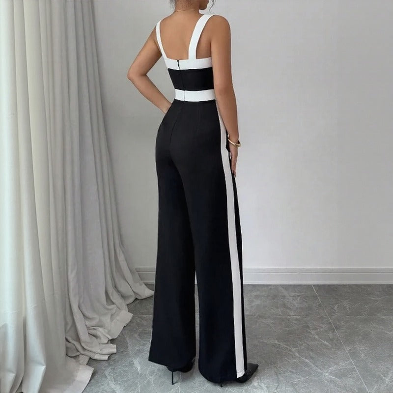Macacão Monelle™ com Cintura Marcada e Faixas de Cores Contrastantes / Elegância Prática Para Ocasiões Especiais