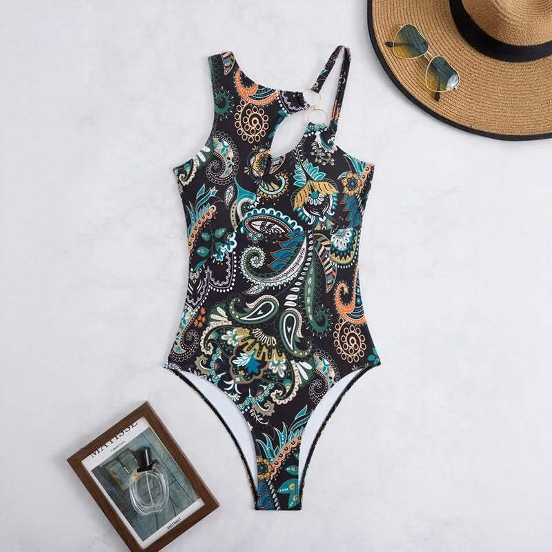 Maiô Nerissa™ com Recorte Vazado e Estampa Boho / Personalidade Para Praia E Piscina