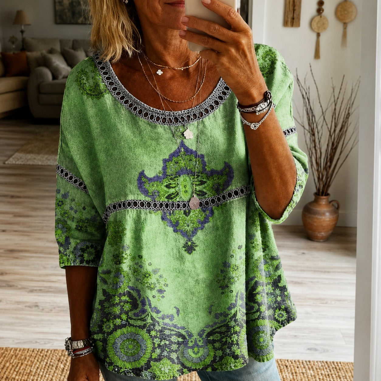 Blusa Dariani™ com Estampa Boho Chic e Modelagem Ampla / Personalidade para Passeios e Encontros