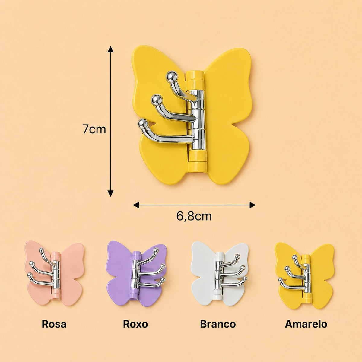 [COMPRE 5 E LEVE 10] Kit de Gancho Adesivo em Formato de Borboleta com Asas Articuladas e 3 Ganchos Giratórios