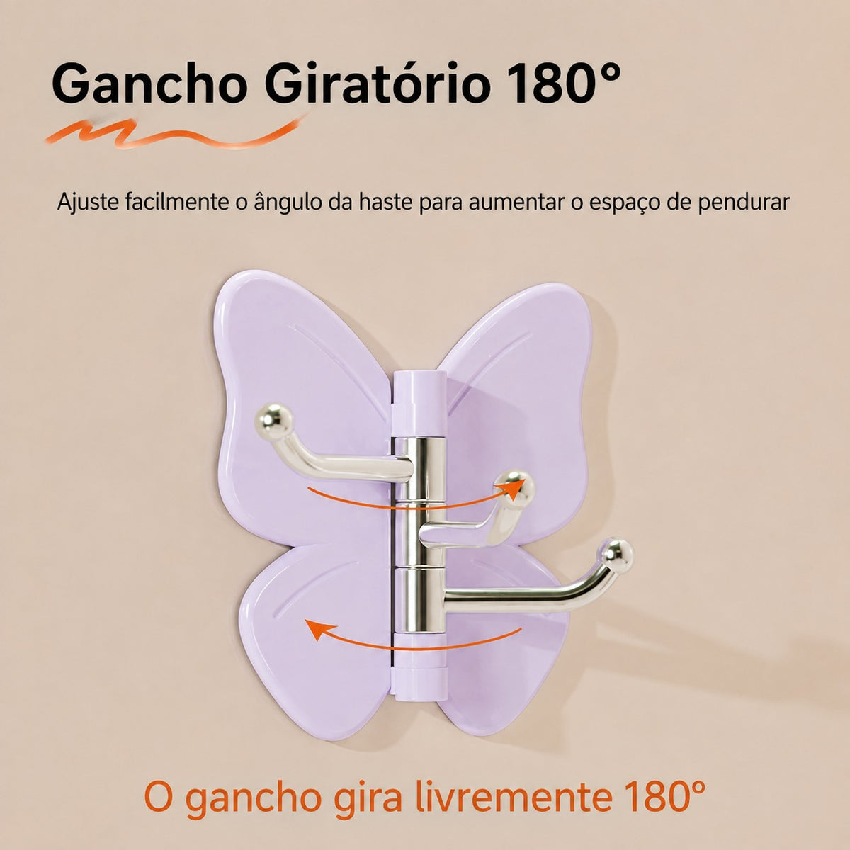 [COMPRE 5 E LEVE 10] Kit de Gancho Adesivo em Formato de Borboleta com Asas Articuladas e 3 Ganchos Giratórios