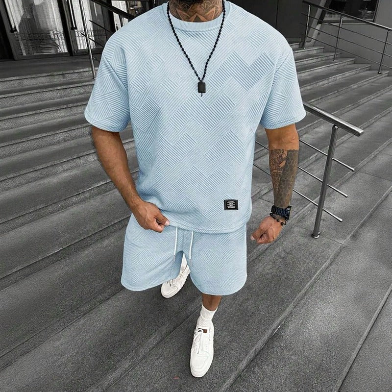 Conjunto Montiel™ em Tecido Texturizado Premium com Camiseta Oversized e Bermuda com Cós Elástico