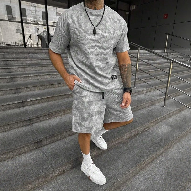 Conjunto Montiel™ em Tecido Texturizado Premium com Camiseta Oversized e Bermuda com Cós Elástico