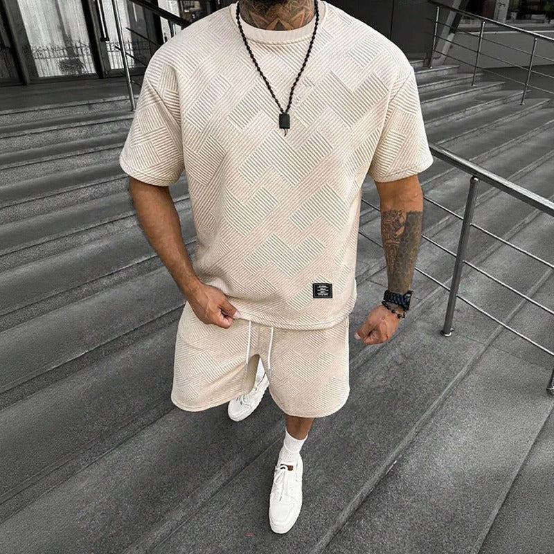 Conjunto Montiel™ em Tecido Texturizado Premium com Camiseta Oversized e Bermuda com Cós Elástico