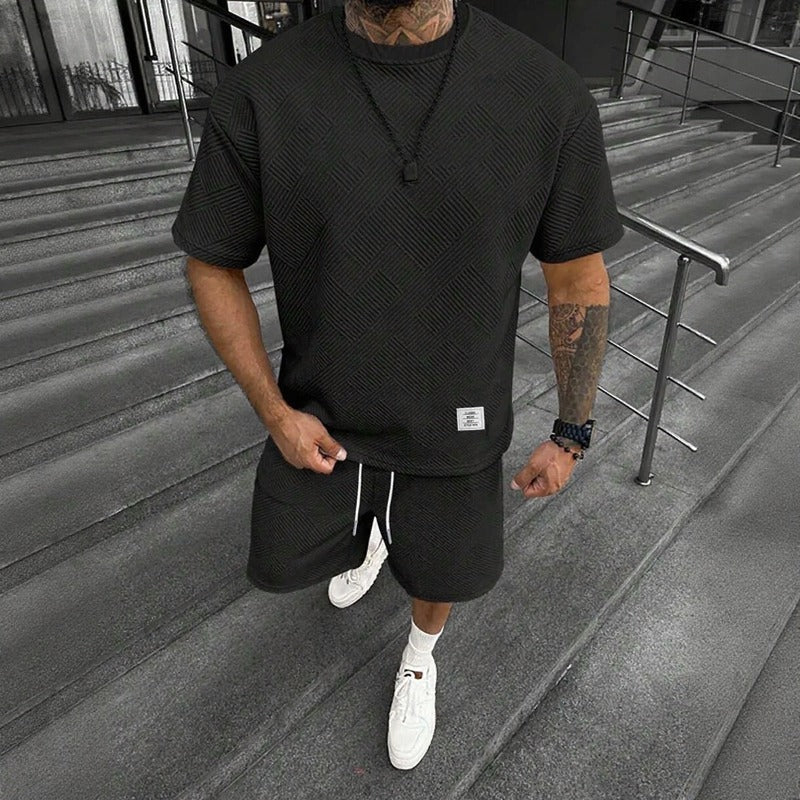 Conjunto Montiel™ em Tecido Texturizado Premium com Camiseta Oversized e Bermuda com Cós Elástico
