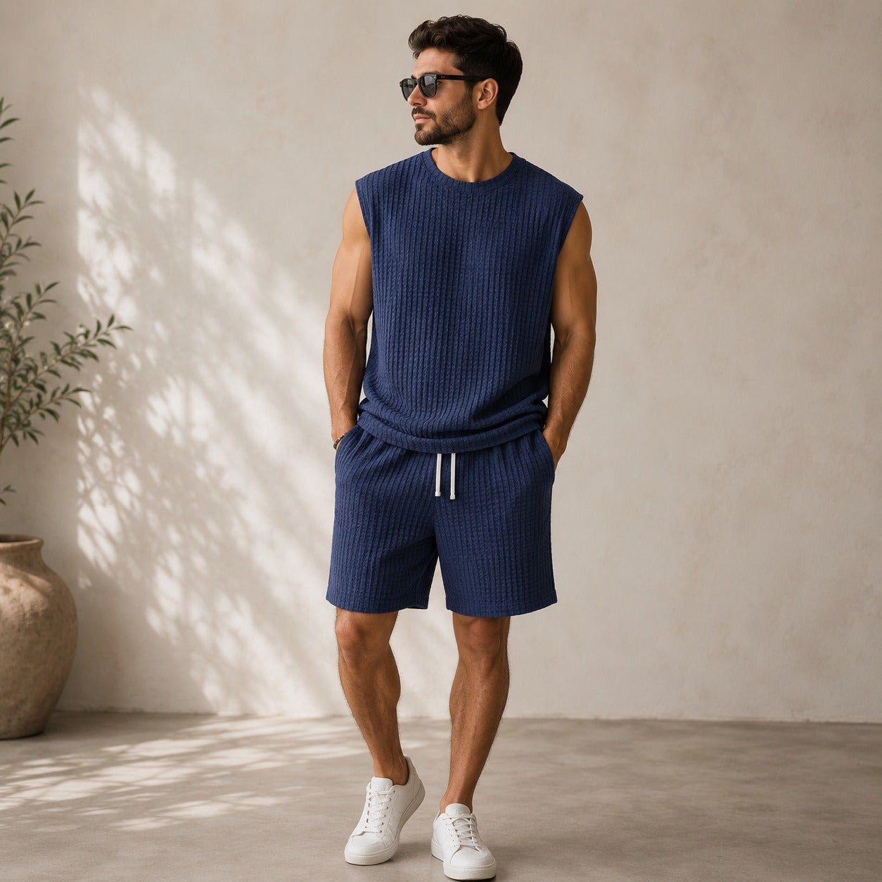 Conjunto Montaro™ com Regata Texturizada e Bermuda com Cordão Ajustável