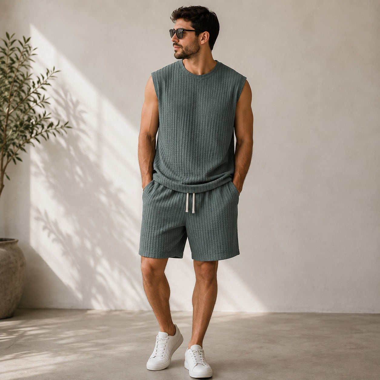 Conjunto Montaro™ com Regata Texturizada e Bermuda com Cordão Ajustável