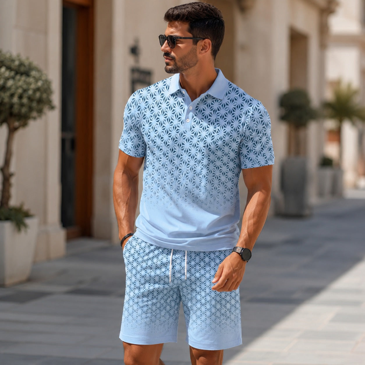 Conjunto Marcelo™ com Polo de Estampa Geométrica e Bermuda Coordenada / Personalidade na Medida Certa para Produções Casuais.