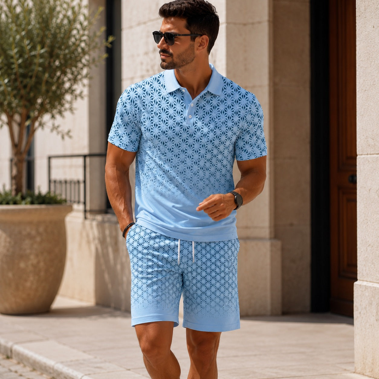 Conjunto Marcelo™ com Polo de Estampa Geométrica e Bermuda Coordenada / Personalidade na Medida Certa para Produções Casuais.