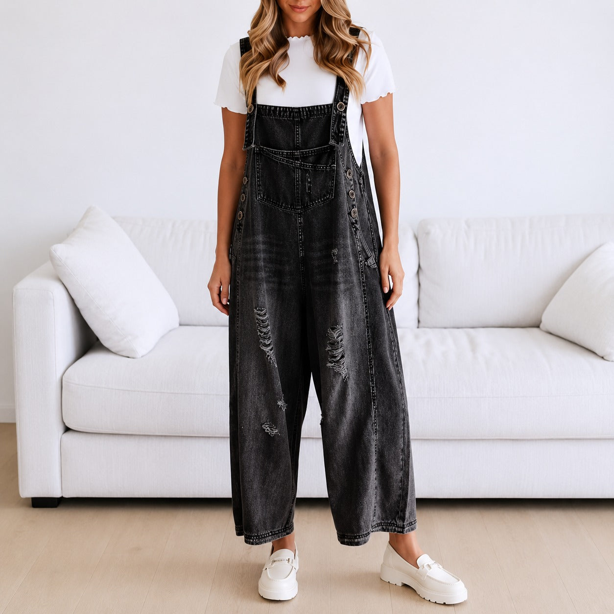 Macacão Janiele™ com Denim Vintage e Corte Amplo / Um Visual Que Nunca Sai de Moda
