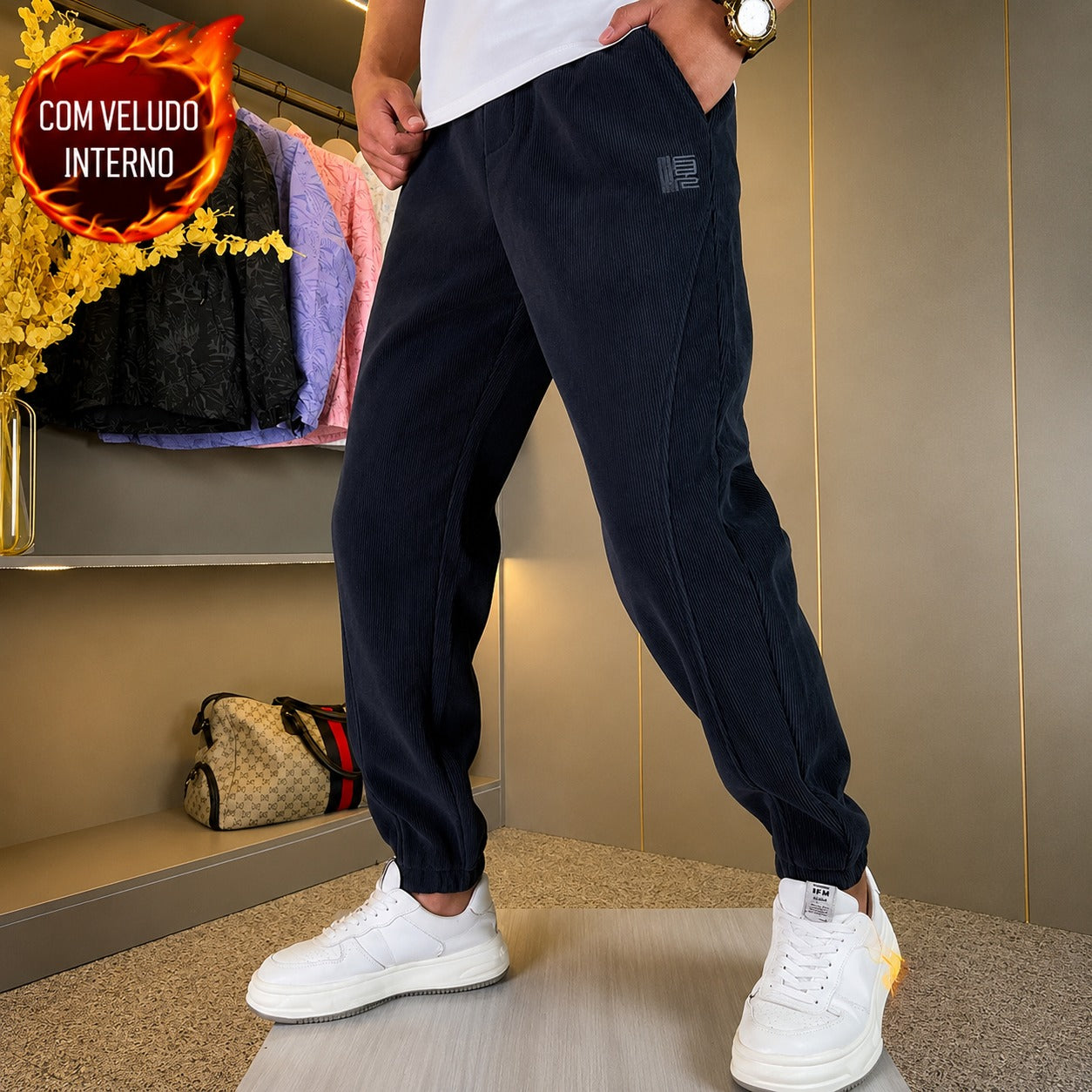 Calça Cedric™ com Textura Canelada e Modelagem Jogger  / Conforto e Ajuste Prático Para Acompanhar a Rotina.