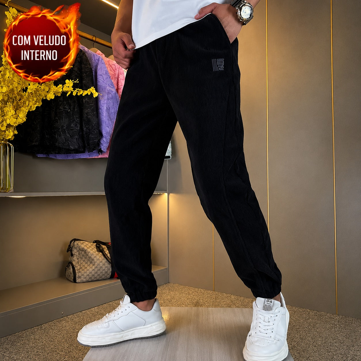 Calça Cedric™ com Textura Canelada e Modelagem Jogger  / Conforto e Ajuste Prático Para Acompanhar a Rotina.