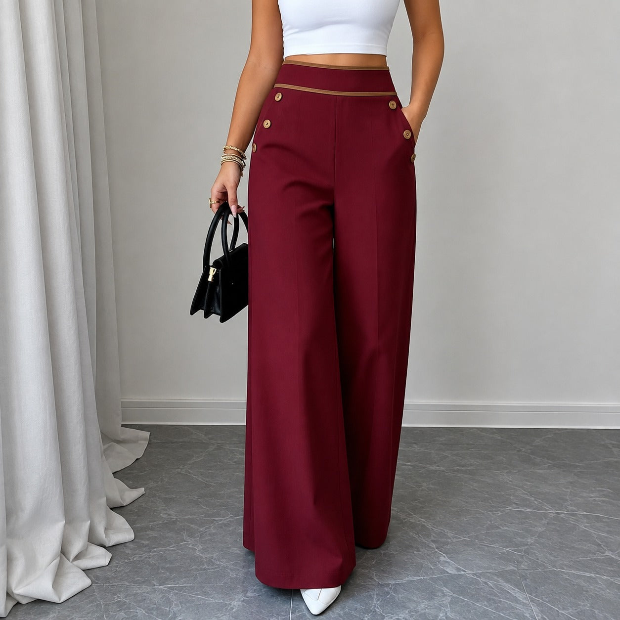 Calça Milão™ com Cintura Alta, Cós Contrastante e Design de Alfaiataria