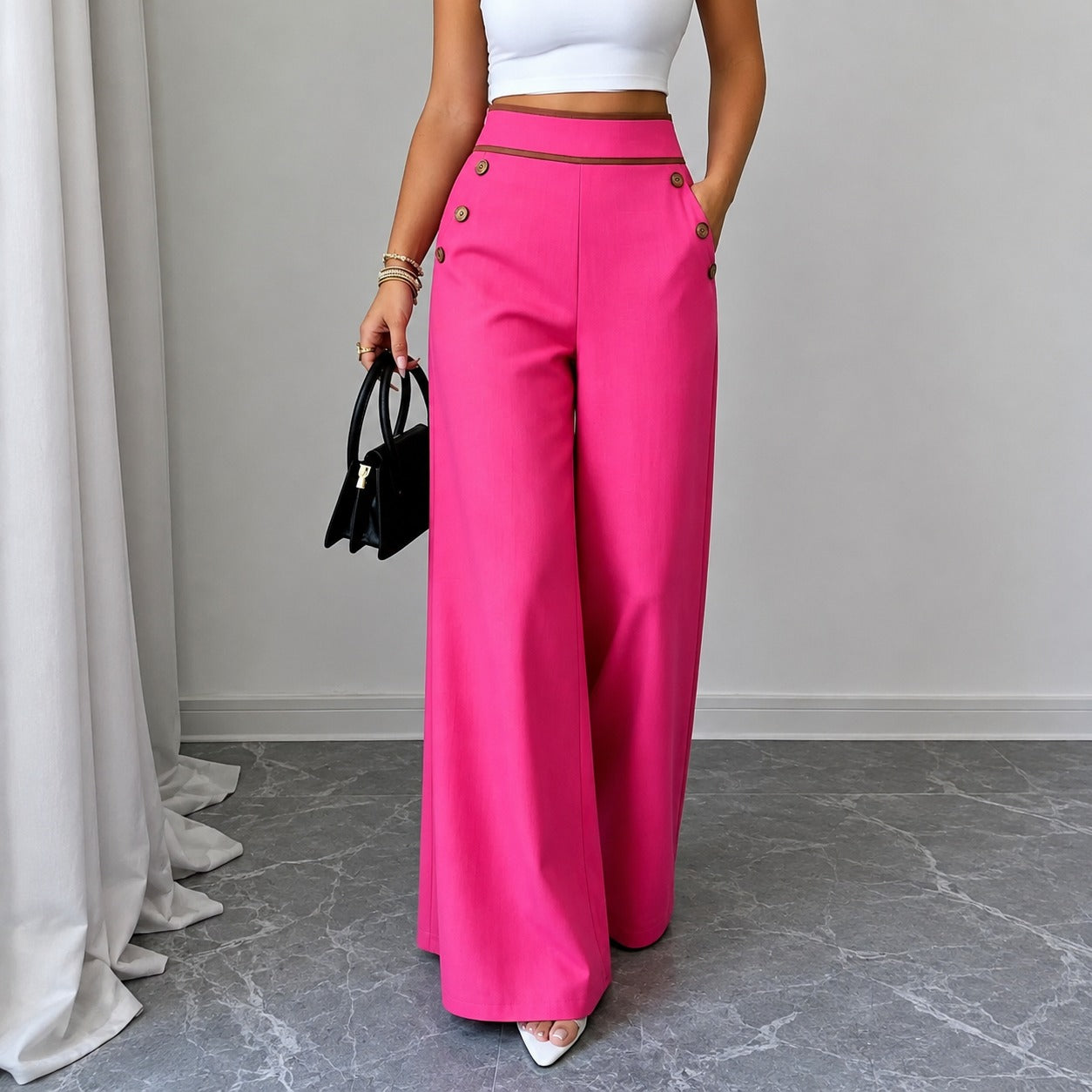 Calça Milão™ com Cintura Alta, Cós Contrastante e Design de Alfaiataria