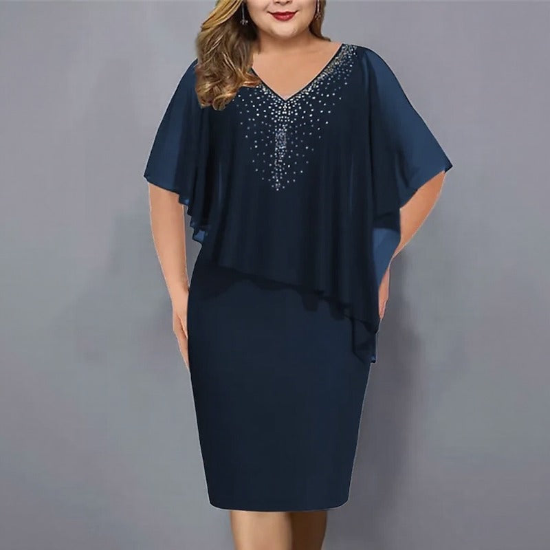 Vestido Maresse™ com Sobreposição Assimétrica e Aplicações Brilhantes / Movimento E Sofisticação Para Ocasiões Especiais
