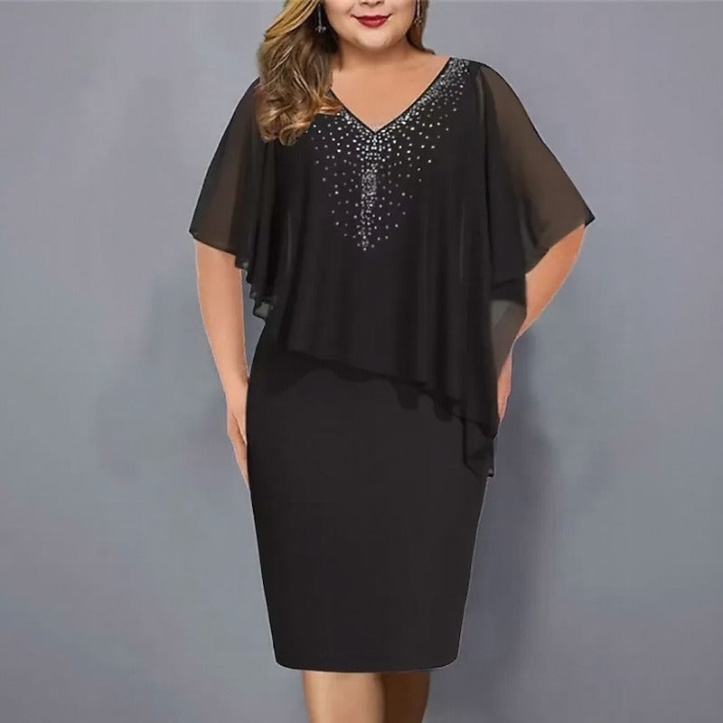 Vestido Maresse™ com Sobreposição Assimétrica e Aplicações Brilhantes / Movimento E Sofisticação Para Ocasiões Especiais