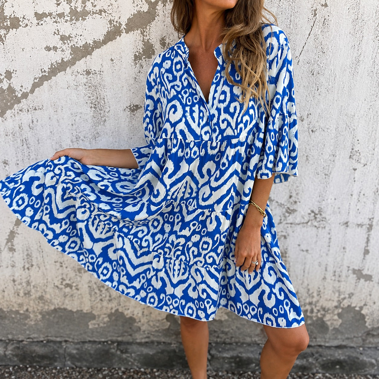 Vestido Amarena™ com Estampa Abstrata Ornamental e Mangas 3/4 / Personalidade Na Medida Certa Para Sair Do Básico